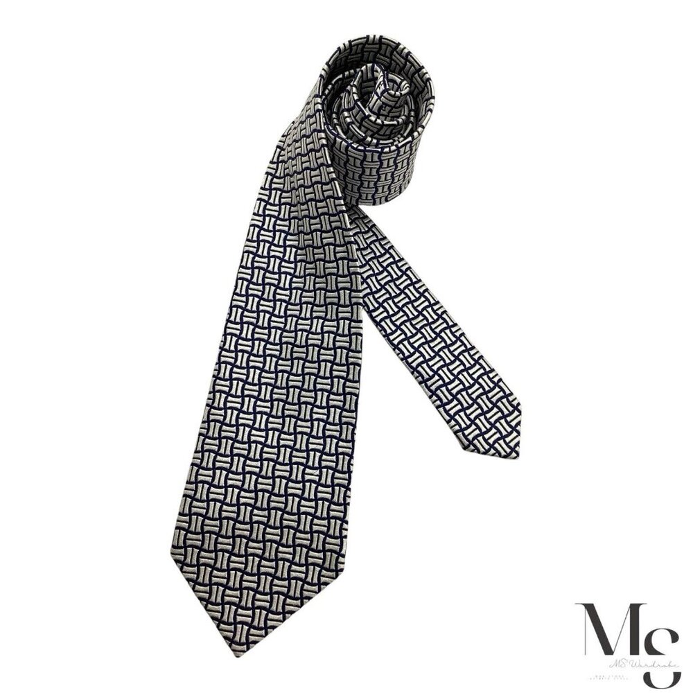CHARVET PLACE VENDÔME Blue Gray Geometric Silk Tie Made In France W: 4" EX COND